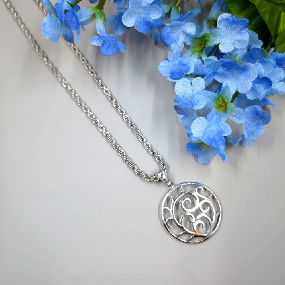 925 Sterling Silver Vintage Abstract Pendant Necklace